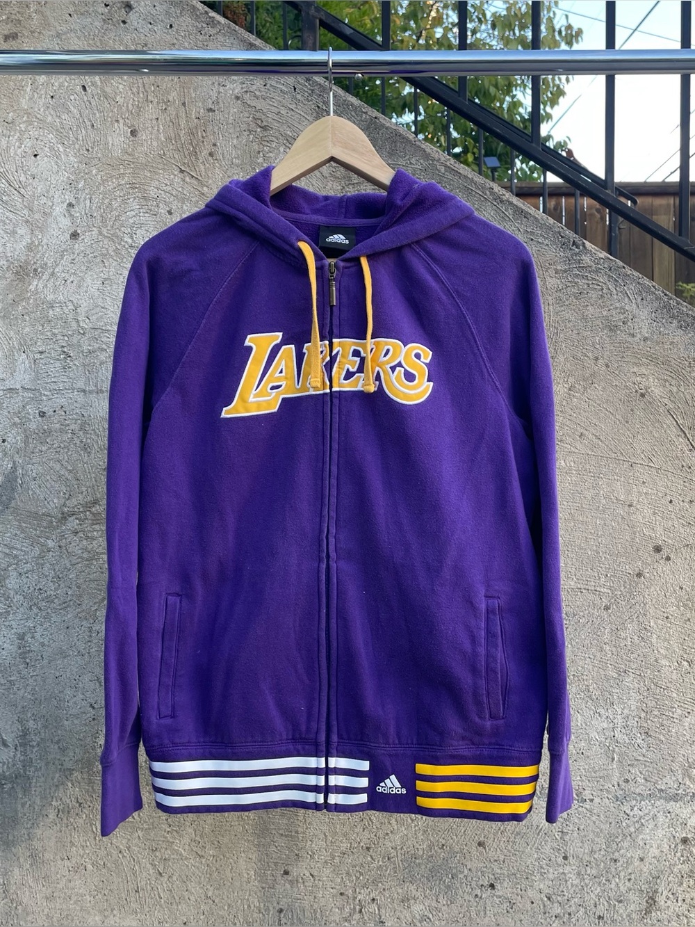 Y2k Adidas purple and yellow Los Angeles Lakers zip up hoodie size large